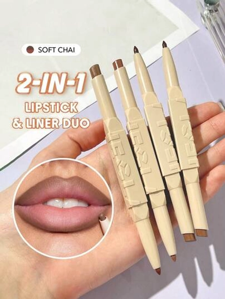 SHEGLAM Glam 101 Lipstick & Liner Duo-Soft Chai 2-In-1 Matte Dual-Ended Lip Liner Lipstick Pencil Highly Pigmented Long Lasting Smooth Easy To Wear Lip Makeup Pink Brown Lip Liner Brand Beauty Makeup Face Paint Cosmetic For Women Girls Perfect For Fall Winter Ideal For Y2K Fancy Fashion Suitable For Birthday Christmas Present Party Ready Best Color