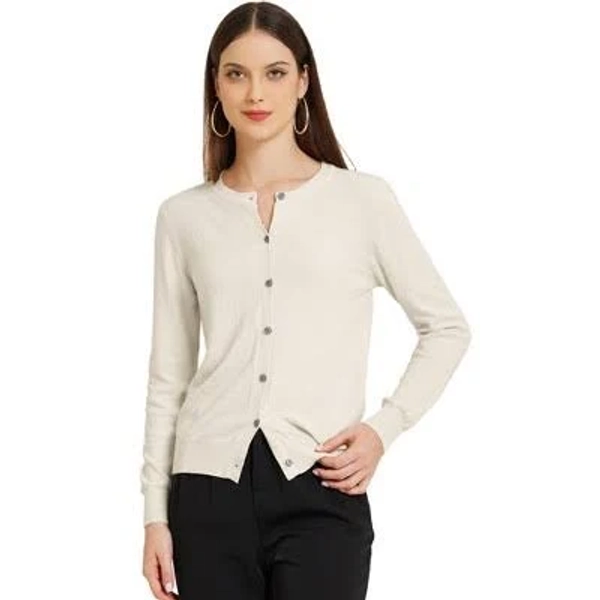 Allegra K Women's Lightweight Crewneck Button Down Sweater Cardigan