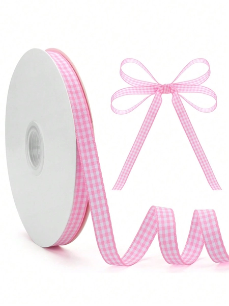 4pcs/Set | 2pcs/Set Pink & White Plaid Satin Ribbon, Bow Satin Plaid Fabric Rolls, Suitable For Birthday Party Gifts Decoration, Holiday Gift Wrapping, Handmade Hair Accessories, And Simple Creative Gifts For Friends And Family