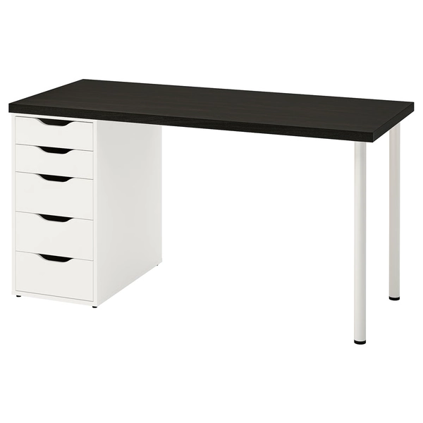 LAGKAPTEN / ALEX Desk - black-brown/white 55 1/8x23 5/8 "