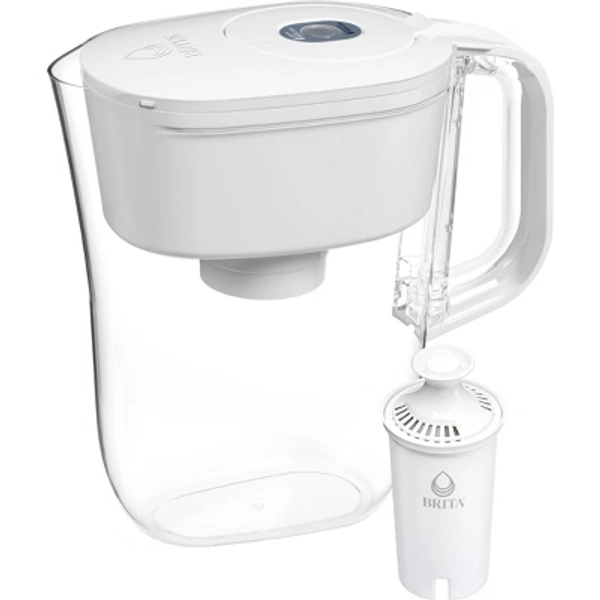 Brita Water Filter 6-Cup Denali Water Pitcher Dispenser with Standard Water Filter - White