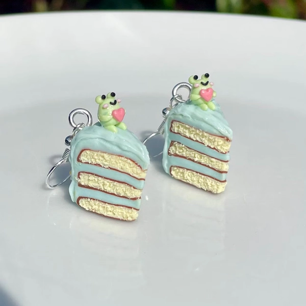 Frog Cake Earrings: Handmade Polymer Clay Food Jewelry