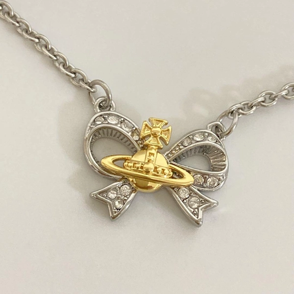 Vivienne Westwood Necklace Ribbon Orb Silver Gold w/drawstring