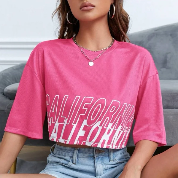 SHEIN Women's Letter Print Drop Shoulder T-Shirt