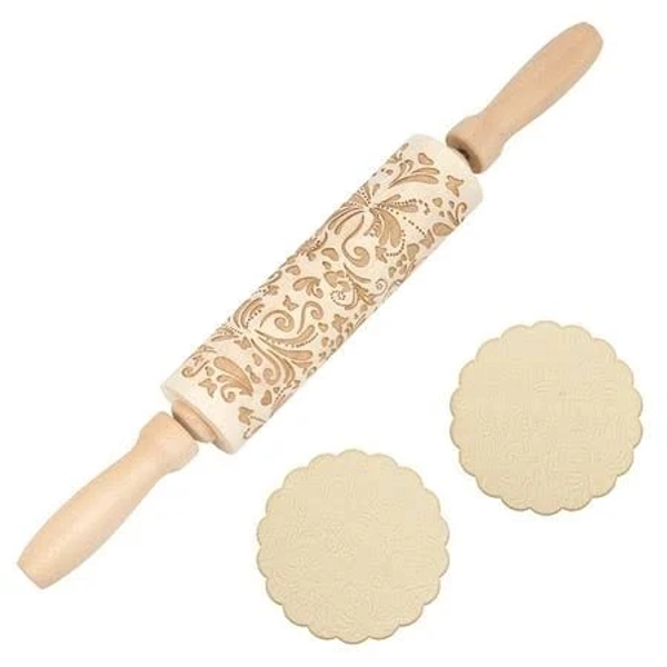 Flower Print Wood Rolling Pin Dough Roller