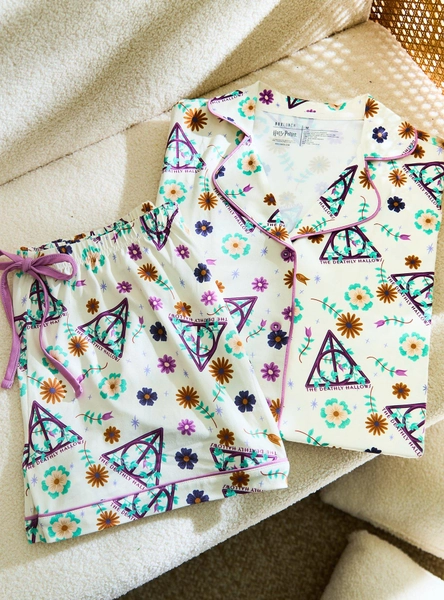 Harry Potter The Deathly Hallows Floral Allover Print Women's Sleep Shirt & Shorts Set - BoxLunch Exclusive