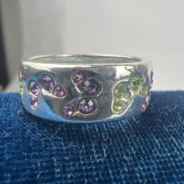 Exquisite Butterfly Silver Band Ring In A Size 8 W/Multi Colored Zirconia Stones