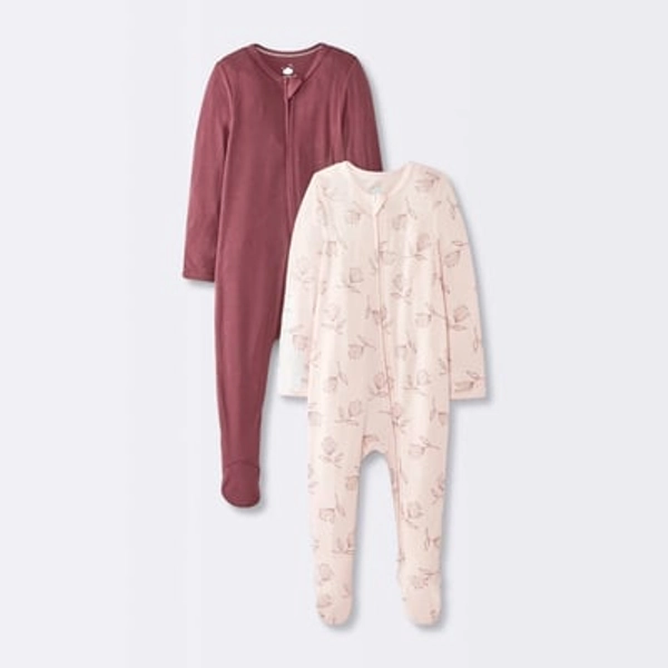 Baby Girls' 2pk Floral Soft Blend Sleep N' Play - Cloud Island™ Burgundy