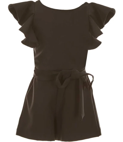 GB Big Girls Tiered Ruffle Sleeve Tie Front Romper