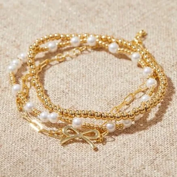 18K Gold Beaded Bow Bracelet Pack