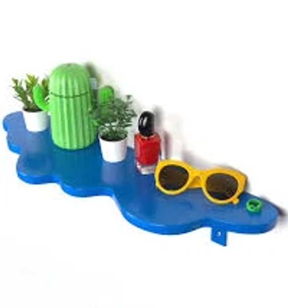 Curved Blue Wall Shelf - Wavy Design for Maximalist Eclectic Decor