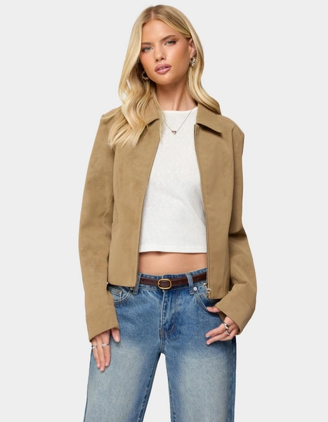 EDIKTED Cozette Faux Leather Jacket - BROWN
