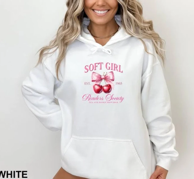 Girly Reader Club Oversized Minimalist Cherry Bow Hoodie