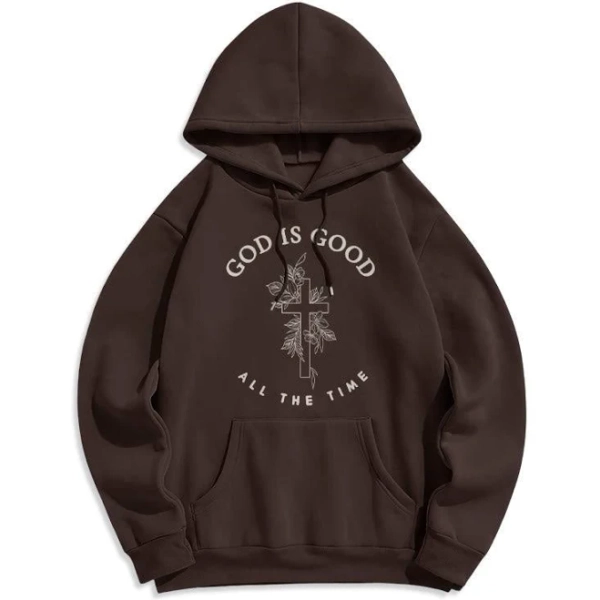 Christianartworkshop God Is Good All The Time Faith Quote Fleece Lined Polyester Hoodie, Brown / XL