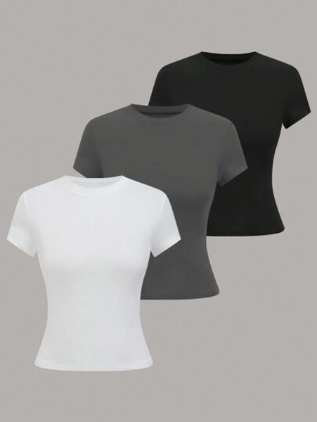 GlowEve Women Summer Solid Color Crew Neck Short Sleeve Casual T-Shirt