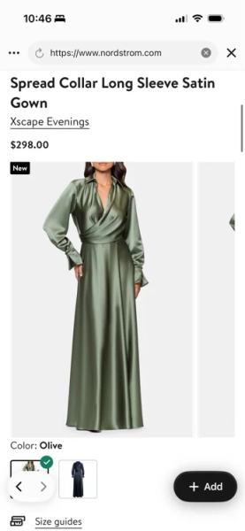 Spread Collar Long Sleeve Satin Gown