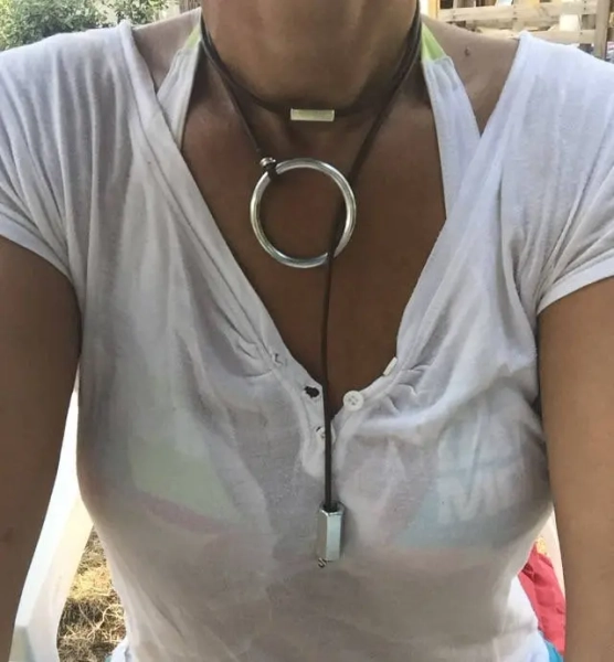 Necklace for women in leather and galvanized steel, women's choker, jewels for her. Leather necklace. Mothers day gift. - Primary color: Black