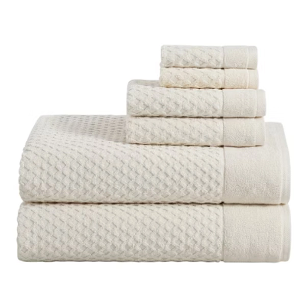 Cotton Quick-Dry Waffle Textured Towels - Great Bay Home (6 Piece Bath Sheet Set, Ivory)