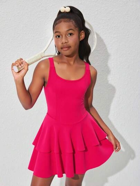 SHEIN Tween Girls Sports Anti-Exposure Dress With Built-In Shorts