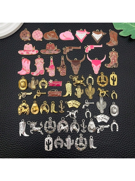 14/20pcs Mix Antique Silver Western Cowboy Cactus Charms Fashion Enamel Cowboy Style Boots Bull Head Metal DIY Pendant For Jewelry Making Craft Supplies Accessories