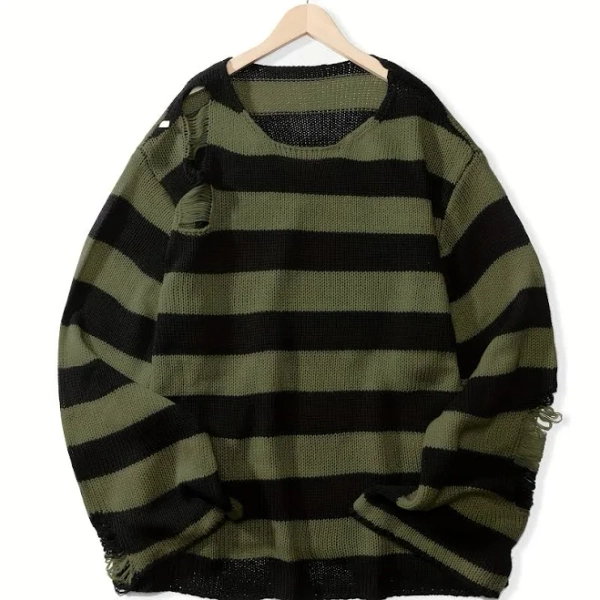 Grunge Men's Slight Stretch Striped Sweater
