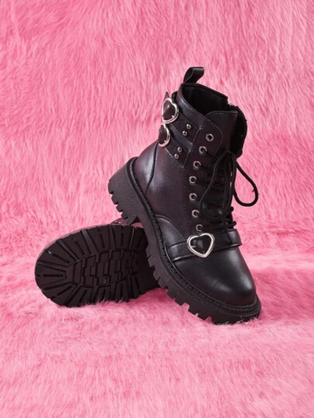 ROMWE Kawaii Heart Buckle Decor Boots Fall For Christmas And New Year Holiday Valentines Spring Shoes