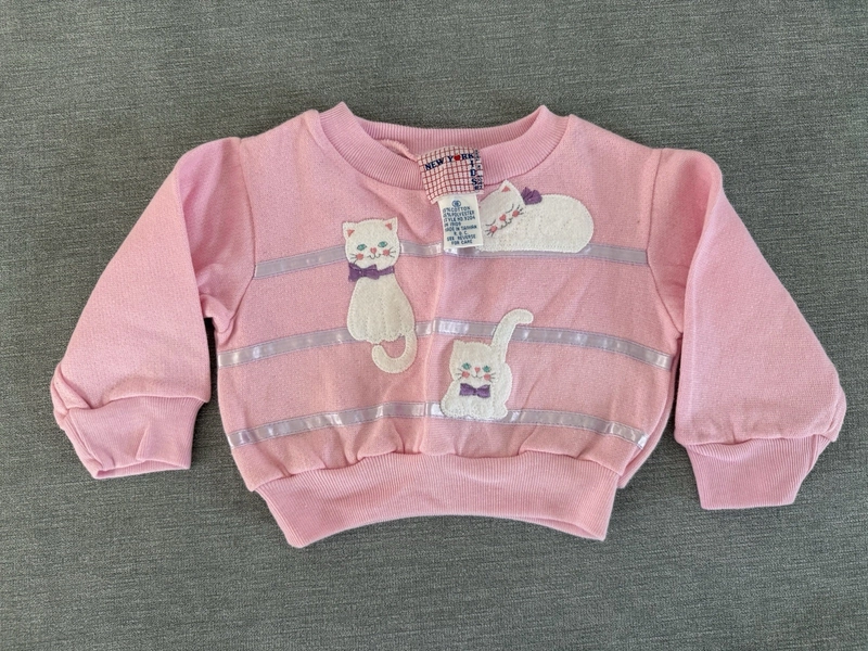 Vintage New York Kids Pink Cat Sweater Sz 18 months Kittens 1990s 1980s