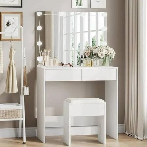 Pipleo Modern Vanity Desk with Mirror and Lights