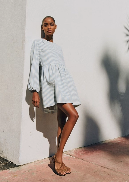 Vestido Zelie - Rayas Azul Cielo y Crudo