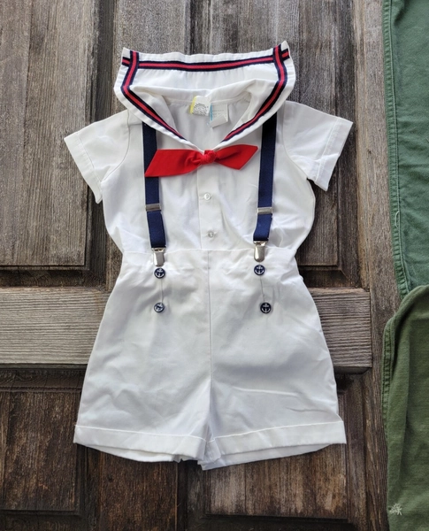 Vintage 1980s Sailor Navy Uniform White Baby Size 24 Months