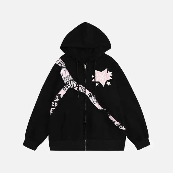 Y2K Color Rip Oversized Hoodie for Streetwear Collection - Black S