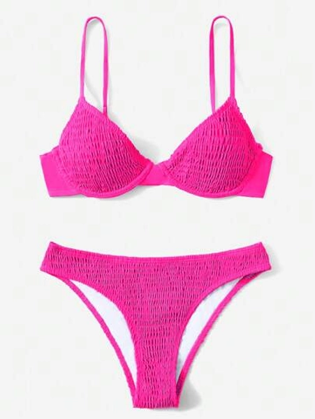SHEIN Swim Summer Beach Smocked Underwire Bikini Set