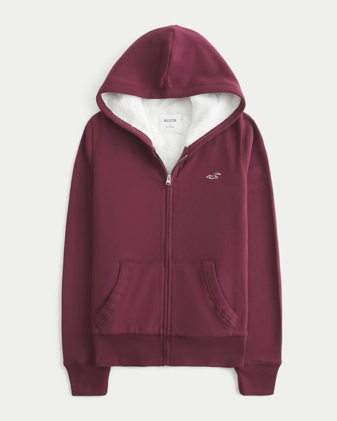 Faux Fur-Lined Zip-Up Hoodie