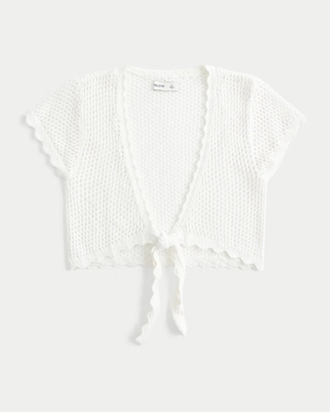 Open-Stitch Tie Front Shrug