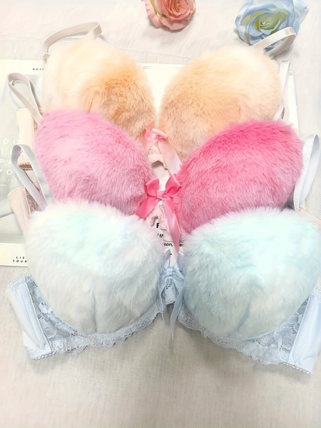 3pcs ladies   plush gathered bra 3d   plush - Temu