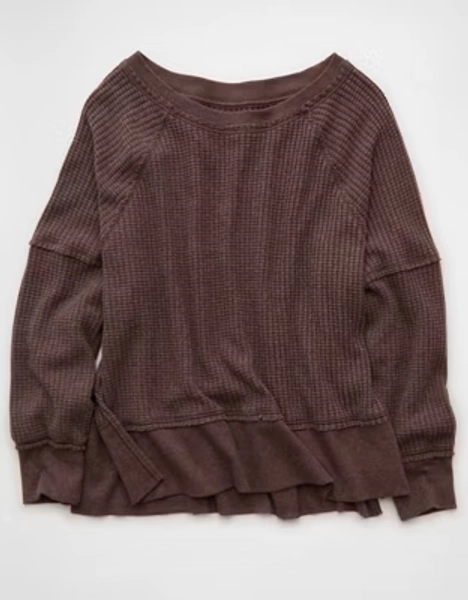 AE Big Hug Off-The-Shoulder Waffle Sweatshirt