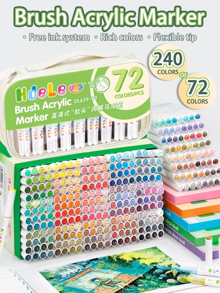 Hdele 240/72/24/8 Colors Brush Acrylic Marker Pens Set,Handbook Writing,DlY Graffiti Drawing,Student Art Acrylic Paint Pens - AliExpress 21