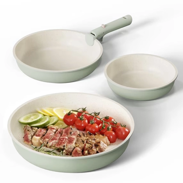 Carote 4 Pcs Nonstick Cookware Sets, Pots and Pans Set with Detachable Handles, Oven Safe, Induction Cookware, Stackable Kitchen Cooking Set, Green