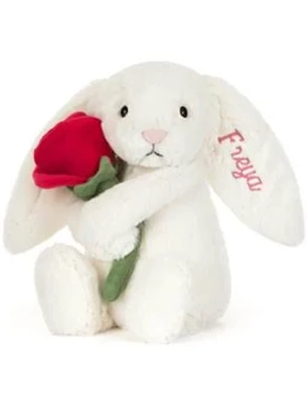 Jellycat Personalisiertes Cream Bunny mit Rose Bestes Geschenk