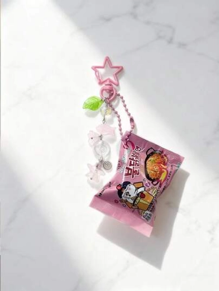 1pc Realistic Instant Noodle Miniature Keychain, Snack Bag Pendant Keyring, Christmas Gift, Korean Snack Keychain, Bag Charm, Car Key Chain Accessory, Women Car Accessories, Bag Accessories, Suitable As Gift For Friends, Teachers