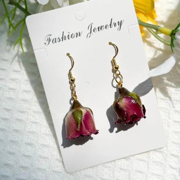 Real Rose Flower Earrings, Handmade Pressed Rose Flower Resin Earrings, Dired Flower Dangle Drop Earrings, Birthday Christmas Gifts For Her