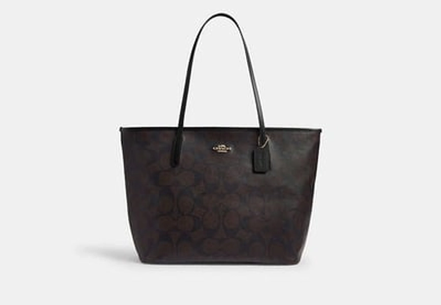 Coach Outlet Large City Tote Bag In Maxi Signature Canvas - Brown, Size: Extra Large