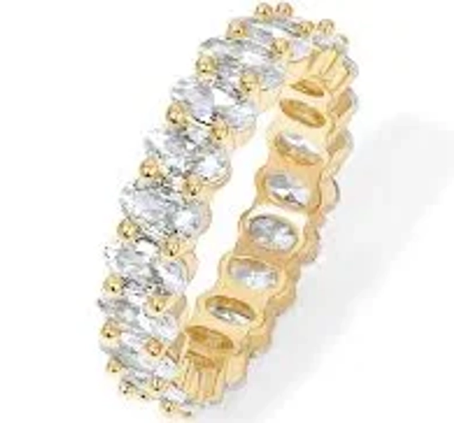 PAVOI 14K Gold Plated Rings Oval Cubic Zirconia Love Ring | Eternity Ring | 5mm Stackable Rings for Women | Gold Rings for Women