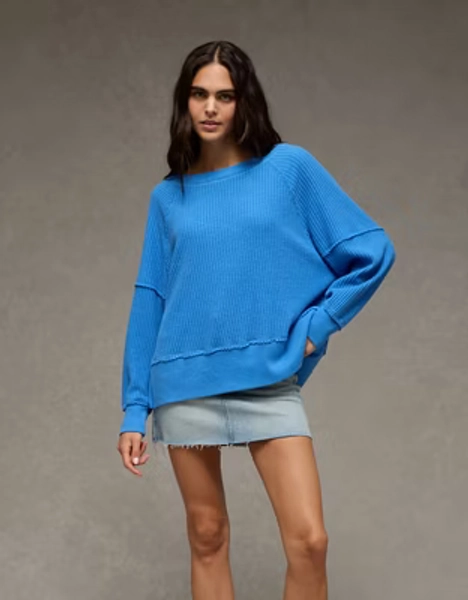 AE Big Hug Off-the-Shoulder Waffle Sweatshirt