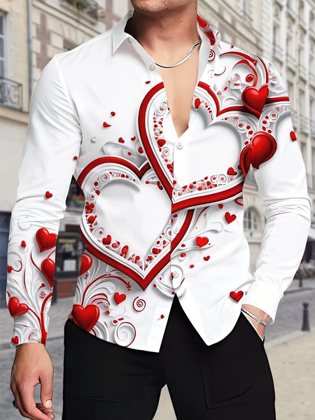 New 3D three-dimensional heart printed men's long sleeved shirt, romantic casual shirt, trendy and personalized top - AliExpress 