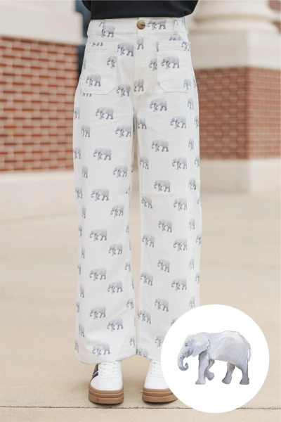 Big Dreams Cream Elephants Wide Leg Jeans