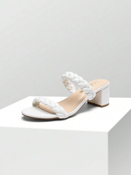 Women Summer Chunky Low Heeled Mule Sandals With Two Braided Strap, Minimalist Low Heels Open Toe Summer Sandals