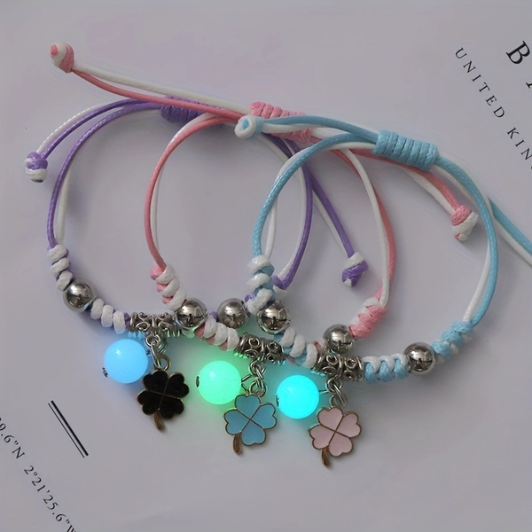 Three Best Friends Bracelet Four-leaf Clover Luminous Female Student Korean Version Three-piece Set Lollipop Friendship Bracelet Luminous Hand Ornament Sister Gift Five-pointed Star Moon Small Accessories