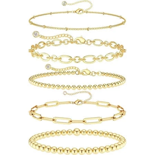 14K Gold Plated Dainty Figaro Herringbone Paperclip Link Bracelet