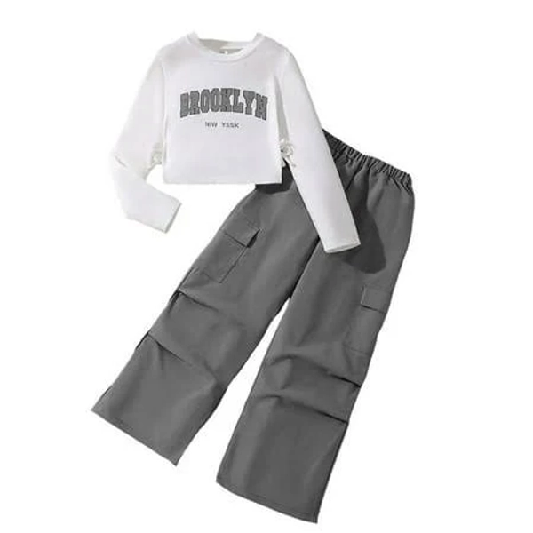 Big Girls Letter Print Shirt and Cargo Pants Set
